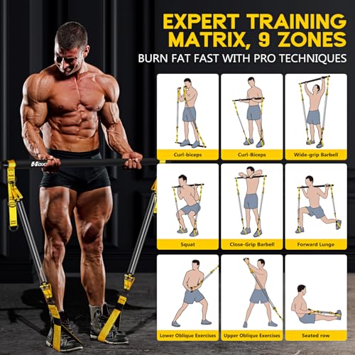 HOXWC Heavy Pilates Equipment, Portable Pilates Bar Kit with Resistance Bands, Professional Adjustable Squat Workout Equipment for Men, Home Gym Muscle Strength Training, Full Body Exercise - style: 330lbs