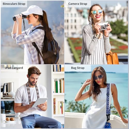 FIEIL Grey and Blue Geometric Shoulder Strap, Adjustable Camera Strap with 2 Sets of Quick-Release Buckles, Comfortable Neck Strap for iPad, Tablet, Camera, Laptop, Binocular, Luggage Bag - color: Grey and Blue Geometric