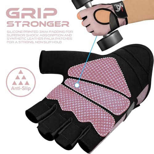 BEAST RAGE Fingerless Weight Lifting Gloves with Palm Protection Padding, Breathable Lightweight Gym Gloves for Men, Women, Weightlifting, Cycling, Exercise, Training Pull Up - color: Pink, size: X-Large