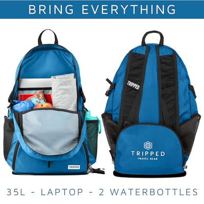 TRIPPED Travel Gear Traveling Backpack- Foldable Collapsible Lightweight Backpack for Travel (Light Blue) 35 liters - color: Tropical Blue
