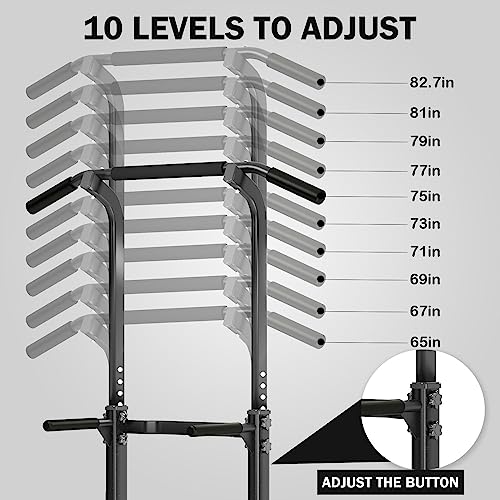 SogesPower Power Tower Dip Station Pull Up Bar for Home Gym Adjustable Height Strength Training Workout Equipment,Pull Up Bar Station - color: Black