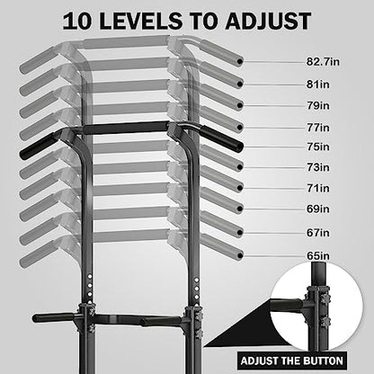 SogesPower Power Tower Dip Station Pull Up Bar for Home Gym Adjustable Height Strength Training Workout Equipment,Pull Up Bar Station - color: Black