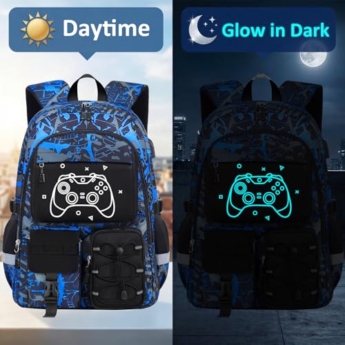 School Backpack for Boys - Gamer Boys Backpacks for Kids Teens Elementary Middle High School,18″ Large Capacity Students Bookbag with Usb Charging Port - color: Game001-only