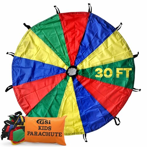 GSi Kids Play Parachute Rainbow Parachute Toy Tent Game for Children Gymnastics Cooperative Play and Outdoor Playground Activities (30 Feet) - size: 30 Feet