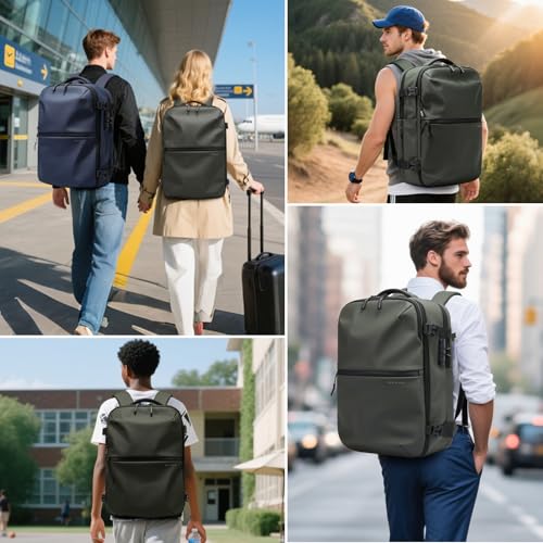 BANGE Travel Backpack with Vacuum Pocket and TSA lock version can hold 15.6 inch Laptop suitable Overnight Flight Approved Anti-theft Bag - color: Green With Air Pump