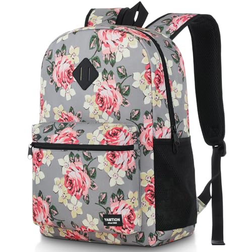 School Backpack Women and Teen Girl,Classic Bookbag Schoolbag with USB Port for High School College Office Work Travel 15.6 inch Gray Flower - color: Gray Flower, size: 15.6 inch
