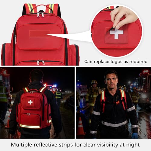 Gatycallaty First Aid Backpack Medical Emt First Responder Bag Empty Ems Emergency Home Health Hiking Trauma Travel Camping (Red, Large) - color: Red, size: Large