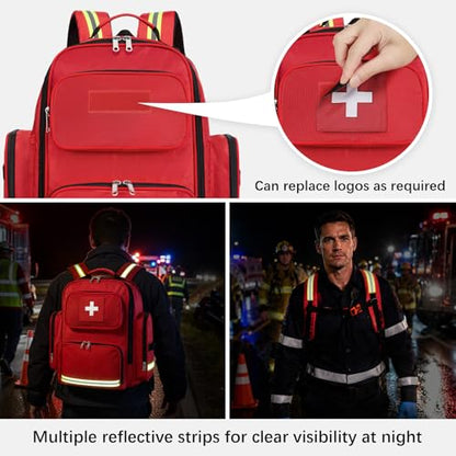 Gatycallaty First Aid Backpack Medical Emt First Responder Bag Empty Ems Emergency Home Health Hiking Trauma Travel Camping (Red, Large) - color: Red, size: Large