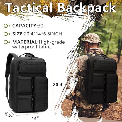 Tactical Camo Backpack for Men Women Waterproof Durable MOLLE Backpack Camping Hunting Emergency Preparedness - color: Black