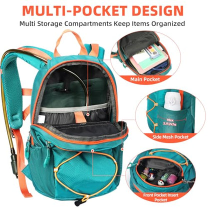 10L Kids Hiking Backpack, Small Waterproof Travel Daypack for Camping, Lightweight Pack for Boys or Girls Ages 4-12 (Green) - color: Green