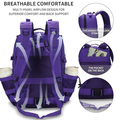 Sparklekle Military Tactical Backpack 45L 3 Day Assault Pack Waterproof Molle Hiking Rucksack for Men&Women (Purple) - color: Purple, size: 45L