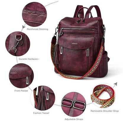 Shrrie Backpack Purse for Women Fashion Leather Backpack Purse Designer Travel Backpack Convertible Shoulder Bag with Wristlet - color: 1-8 Two-tone Maroon