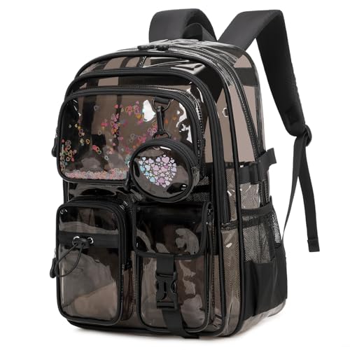 Clear Backpacks for Stadium Events Heavy Duty Clear Bookbag for School Girls Transparent Back Pack, Black Semitransparent - color: Black Semitransparent