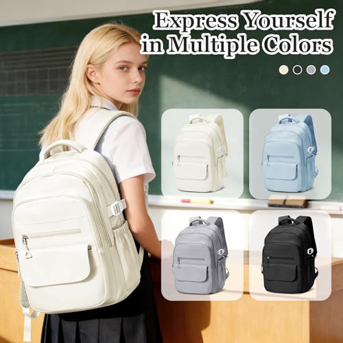 Lightweight Black College Backpack for Women Men, Cute School Bag for Teens Girls Boys, Simple Middle School Bookbag, Waterproof Casual Daypacks for Students(Beige) - color: A2-beige