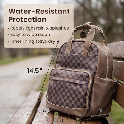 miss fong Small Diaper Bag - Baby Diaper Bag Backpack Checkered Diaper Bag with Changing Pad Baby Backpack for Travel Daycare Mommy Diaper Backpack Pañaleras Para Bebe for Mom & Dad -Coffee - color: Coffee