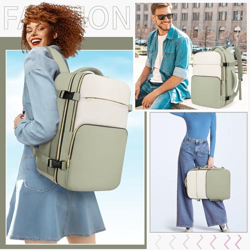 ZOMFELT Travel Backpack for Women Men, Carry On Backpack, TSA 15.6inch Laptop Backpack Flight Approved, Personal Item Travel Bag Nurse Bag Casual Daypack for Weekender Business Trip, Green - color: Green