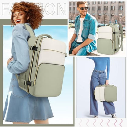ZOMFELT Travel Backpack for Women Men, Carry On Backpack, TSA 15.6inch Laptop Backpack Flight Approved, Personal Item Travel Bag Nurse Bag Casual Daypack for Weekender Business Trip, Green - color: Green