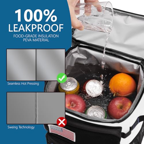 Large Backpack Cooler 36 Can Cooler Backpack with 2 Insulated Compartments Leak Proof Waterproof Travel Backpack, Camping Beach Picnic Lunch Thermal Bag for Women and Men - color: White