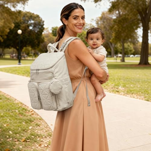 G4Free Diaper Bag Backpack for Moms Dads Travel Baby Bag with Pacifier Case & Insulated Pockets,Beige - color: Beige