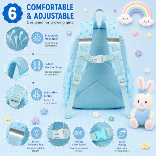 BTOOP Kids Backpack for Boys Girls 3-6, Preschool Kindergarten Backpack with Insulated Lunch Compartment & Chest Strap (Blue-Bow, Age 3-6 (14.5" H Fit Folder)) - color: Blue-bow, size: Age 3-6 (14.5" H Fit Folder)
