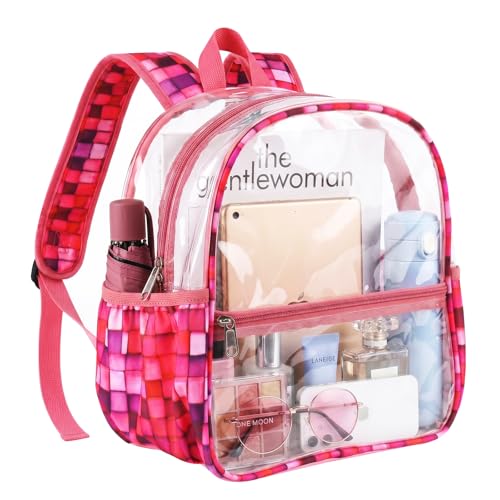 Fomaris Clear Backpack 12x6x12 Stadium Approved Clear Bag for Stadium Events, Sports, Concerts, Festivals, Games, Women & Girls - Checkered Rose Pink - color: Checkered Pink