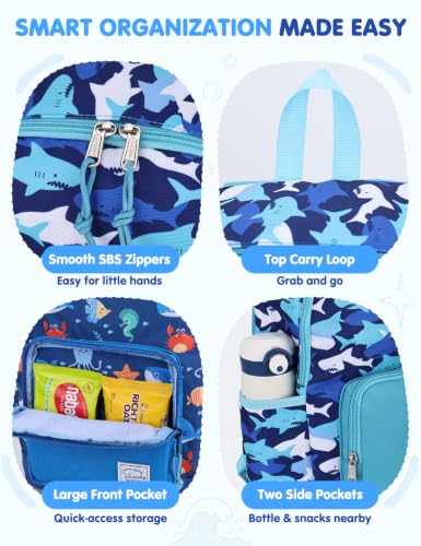 VASCHY Kids backpacks, Cute Lightweight Water Resistant Preschool Backpack for Boys and Girls Chest Strap | Cute - color: Blue Sharks, size: Small (4-6 Yrs) - 15'' H