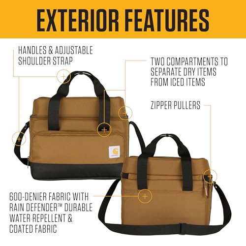 Carhartt Insulated Two Compartment Cooler, Durable Water Repellent Material W/Front Zippered Pocket for Camping, Beach & Travel - color: Black, style: 18 Can