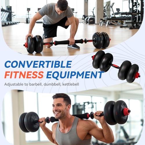 LIFERUN Adjustable Dumbbell Set, Soft PVC Coated, 45lbs/67lbs Free Weight Set Home Gym, 4-in-1 Used As Barbell, Dumbbells, Kettlebell, Weight Plates, Weights Dumbbells Set, Space Saving Fitness Exercise For Men/Women - color: Black, style: 45lb