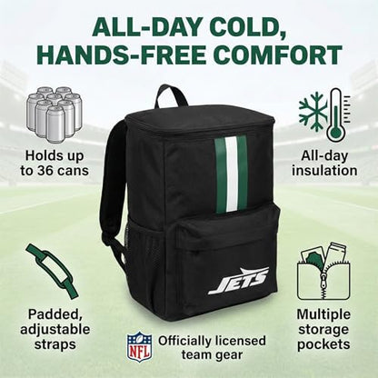 Cooler Backpack – Portable Soft Sided Ice Chest – Insulated Bag Holds 36 Cans - Football Gear – Show Your Team Spirit with Officially Licensed Fan Gear - style: NY Jets