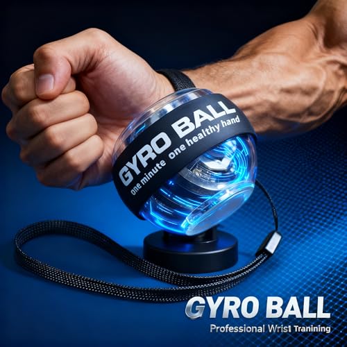 Gyro Power Wrist Ball - Forearm Trainer for Grip Strength & Muscle Recovery, Strengthen Wrist, Arm, Finger Muscles with Dynamic LED Lighting, Manual Workout Ball for Hand Fitness & Exercise.