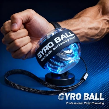 Gyro Power Wrist Ball - Forearm Trainer for Grip Strength & Muscle Recovery, Strengthen Wrist, Arm, Finger Muscles with Dynamic LED Lighting, Manual Workout Ball for Hand Fitness & Exercise.