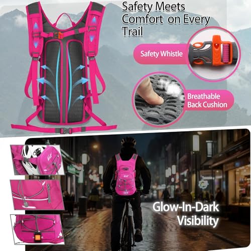 WOLT Hydration Backpack 18L Hiking Water Backpack with 2L Water Bladder for Men Women, Hydration Pack for Running Cycling Biking and Climbing - color: Pink