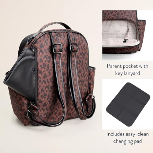 Itzy Ritzy Mini Diaper Bag Backpack – Chic, Compact Mini Plus Backpack with Changing Pad, 10 Pockets (6 Internal, 4 External), Grab-Top Handle & Rubber Feet – Leopard (Woven) - color: Leopard (Woven)