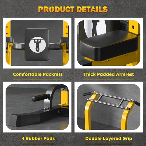DlandHome Power Tower Pull Up Bar Station, Heavy Duty Pull Up Dip Station Adjustable Height for Home Gym Strength Training Equipment, 330LBS Weight Capacity - color: Yellow