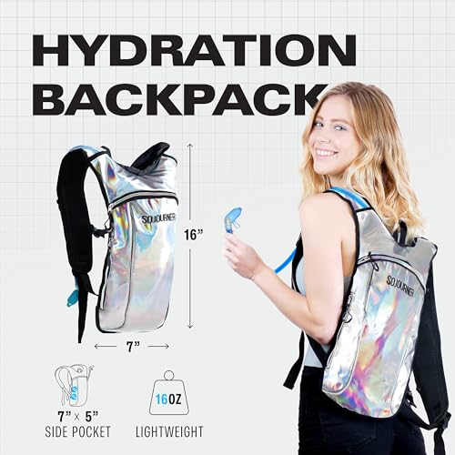Sojourner Rave Hydration Pack - Hydration Backpack - Hydropack with 2L Bladder - Water Backpack for Festivals, Hiking, Running, Biking and More - color: Holographic - Silver