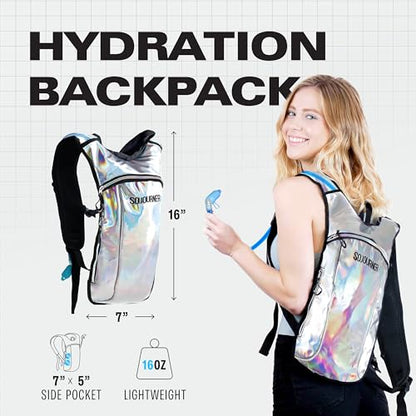 Sojourner Rave Hydration Pack - Hydration Backpack - Hydropack with 2L Bladder - Water Backpack for Festivals, Hiking, Running, Biking and More - color: Holographic - Silver