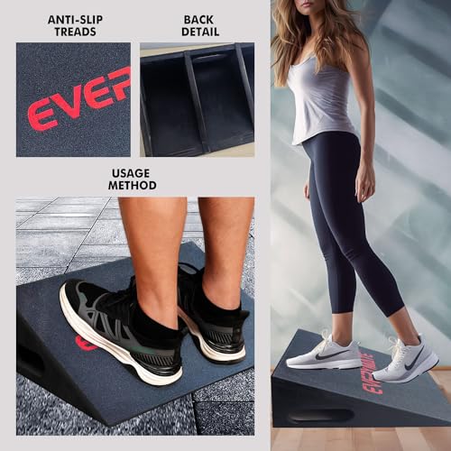 EVERYMATE Heavy-Duty Wooden Slant Boards for Exercise & Calf Stretch – 19.7" Wide Incline Board for Squats, Non-Slip Surface, Fixed 25° Angle for Strength & Flexibility Training, 1200 lbs Capacity - color: Slant Board-BLACK