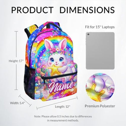 Kids Bookbag Personalized Bunny Backpack for Girls - Large Capacity School Backpack for Kindergarten Primary, Custom Name Back to School Bag (17 Inch) - color: Yellow