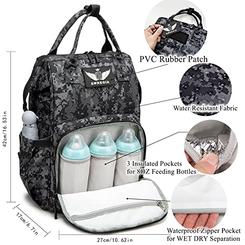Diaper Bag Backpack with USB Charging Port Stroller Straps and Insulated Pocket,army military Travel Nappy Backpack for Dad/Mom (Black Camo) - color: Camo Black