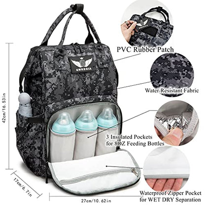 Diaper Bag Backpack with USB Charging Port Stroller Straps and Insulated Pocket,army military Travel Nappy Backpack for Dad/Mom (Black Camo) - color: Camo Black