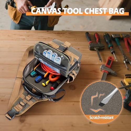 Electrician Tool Pouch Bag, Zippered HVAC Tool Organizer with Ergonomic Handle and Shoulder Strap for Maintenance Repair Technicians, Green (Patent Pending) - color: Green