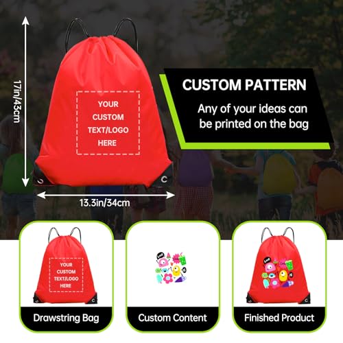 JEOHLORY pack of 50 Custom Bags With Your Logo,Drawstring Backpacks Bulk String Bag,Great for Travelling, Gym and for Everyday Use (Custom Red) - color: Custom Red