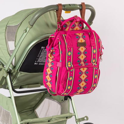 Montana West Wrangler Callie Diaper Bag Backpack with Stroller Straps Multifunction Baby Travel Bag WG2204-9110HPK - color: Hot Pink