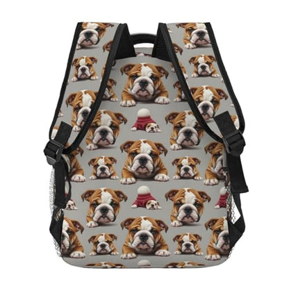 Water Resistant Hiking Backpack English Bulldog Puppy Dog Art, Outdoor Sports Daypack with Side Water Bottle Pocket for Travel and Beach - color: Pattern (749)