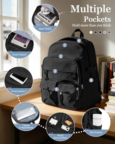 weradar Black School Backpack For Women Men,Aesthetic College Backpack With Lots of Pockets,Lightweight High School Bag For Teens Girls Boys,Cute Bookbag - color: A1-black
