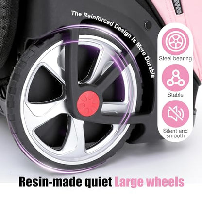 NEW TILAMI 19 inch Rolling Backpack Teens Rolling Backpack Cute Wheeled Laptop Backpack Bookbag Roller Travel Bag College, Flower Pink - color: Pink Flower