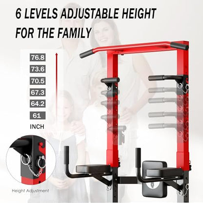 SDHYL Foldable Power Tower Pull Up Bar Station, Multi-Function Adjustable Dip Station Exercise Equipment for Home Gym Workout, Strength Training Fitness Equipment, 330LBS