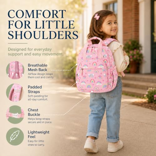 Bluboon Toddler Backpack for Girls Boys 3-6 Cute 15" Preschool Kindergarten Backpacks Kids Daycare Bags School Travel (Age 4-8 (15" H Fit A4 Folder)) - color: Pink-rainbow Bow L, size: Age 4-8 (15" H Fit A4 Folder)