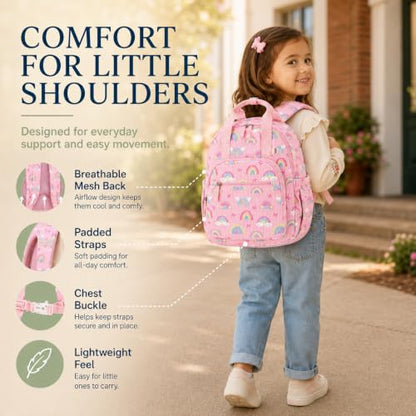 Bluboon Toddler Backpack for Girls Boys 3-6 Cute 15" Preschool Kindergarten Backpacks Kids Daycare Bags School Travel (Age 4-8 (15" H Fit A4 Folder)) - color: Pink-rainbow Bow L, size: Age 4-8 (15" H Fit A4 Folder)