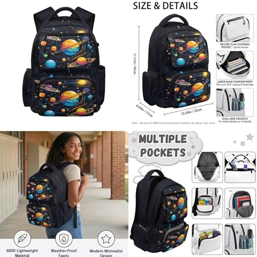 Galaxy Planet Backpack for Boys 8-12 Kids School Backpack with Lunch Box Pencil Case and Water Bottle Pouch 4 in 1 Boys Bookbag for Primary Elementary School Bags with Front Pocket - color: Galaxy Planet